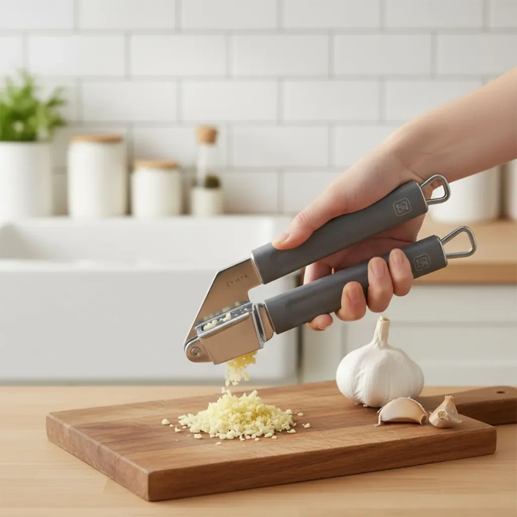 zymta Stainless Steel Non-Slip Handle Garlic Press